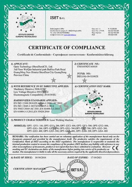 CE de la máquina de soldadura láser